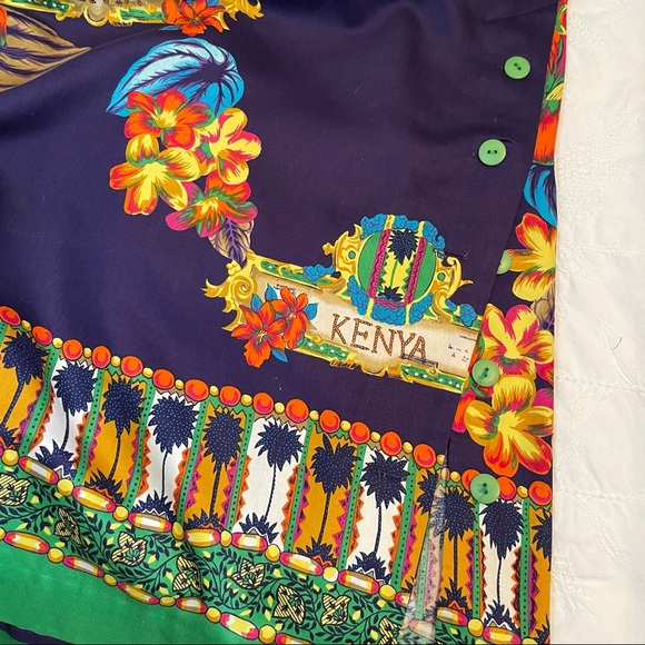 African Kenya Dress w/Button Side Slit, Blue Multi-Color, Alexander Campbell, 8 - Picture 8 of 13